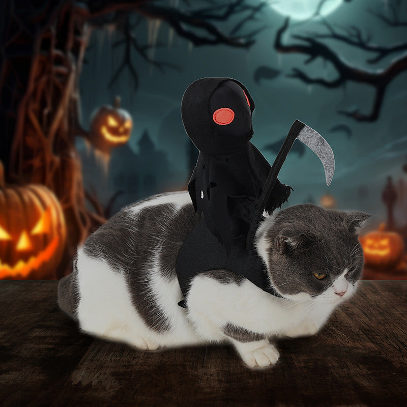 Halloween Grim Reaper Dog Costume – Scary Rider Pet Costume with Scythe
