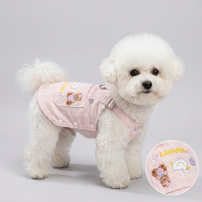 Cute Denim Canvas Dog Harness Vest – Adjustable Puppy Walking Harness with Cartoon Pocket Detail