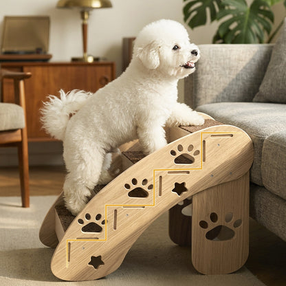 Wooden Pet Ramp & Staircase – Foldable Bedside Steps with Scratch Pads for Dogs and Cats