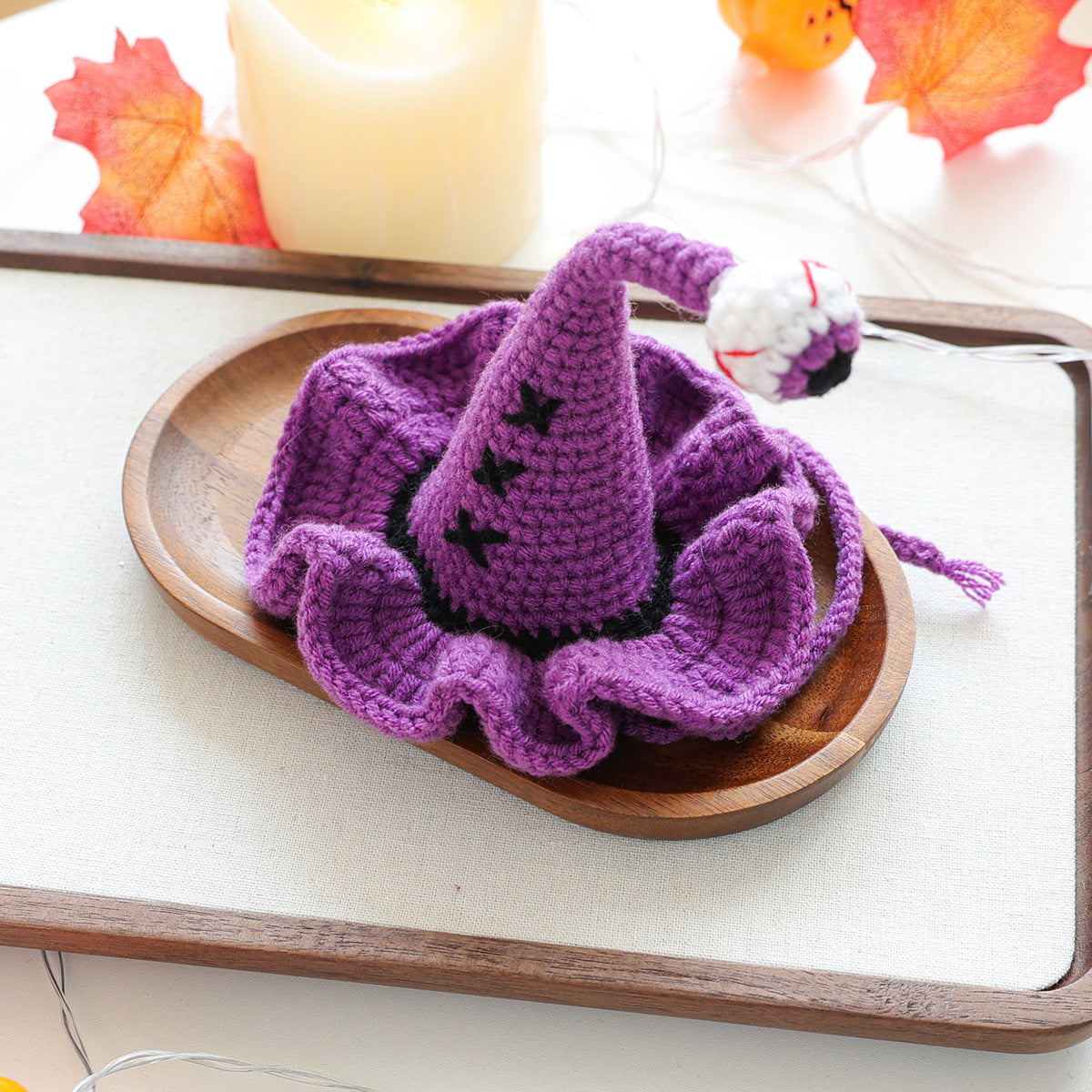 Crochet Witch Hat for Dogs & Cats – Halloween Pet Costume Hat with Pumpkin or Eyeball Detail