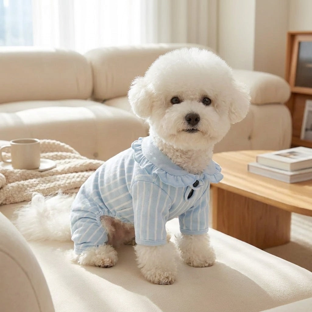 Cute Dog Pajamas with Ruffle Collar – Soft Four-Leg Pet Jumpsuit for Small Dogs