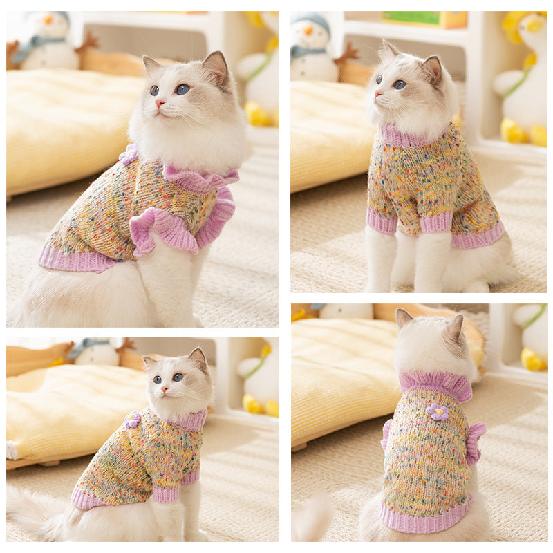 Polka Dot Tulle 3D Miniature Flowers Sweater for Cats