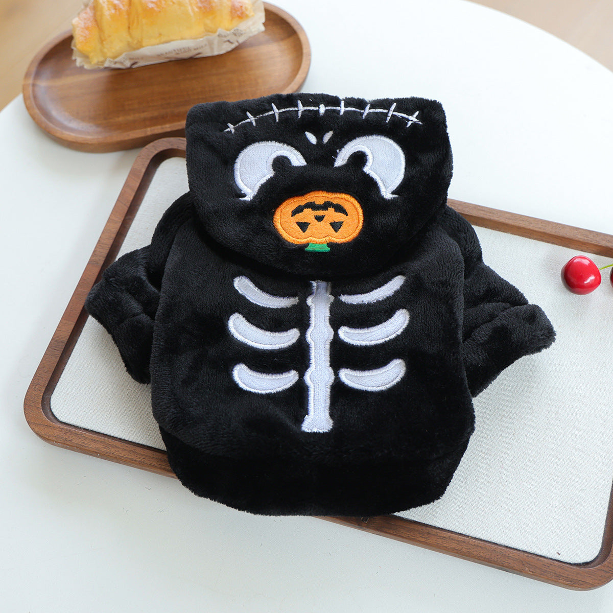 Halloween Dog Costume – Black Skeleton Hoodie with Pumpkin Hood for Small Dogs
