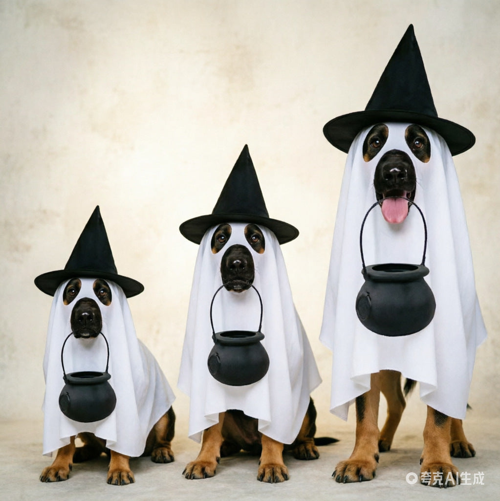 Halloween Ghost Dog Costume with Witch Hat – White Sheet Pet Costume