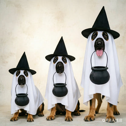 Halloween Ghost Dog Costume with Witch Hat – White Sheet Pet Costume