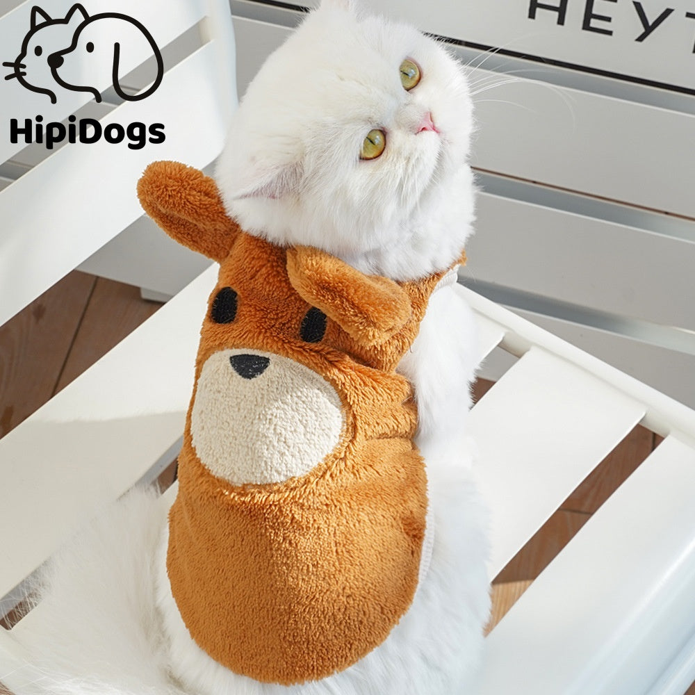 Plush Cat Hoodie with Ears – Warm Cartoon Fleece Cat Jacket for Winter, Soft Cozy Kitten Outfit