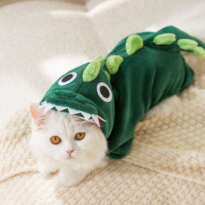 Funny Dinosaur Costume for Cats Cute Pet Hoodie Halloween Outfit