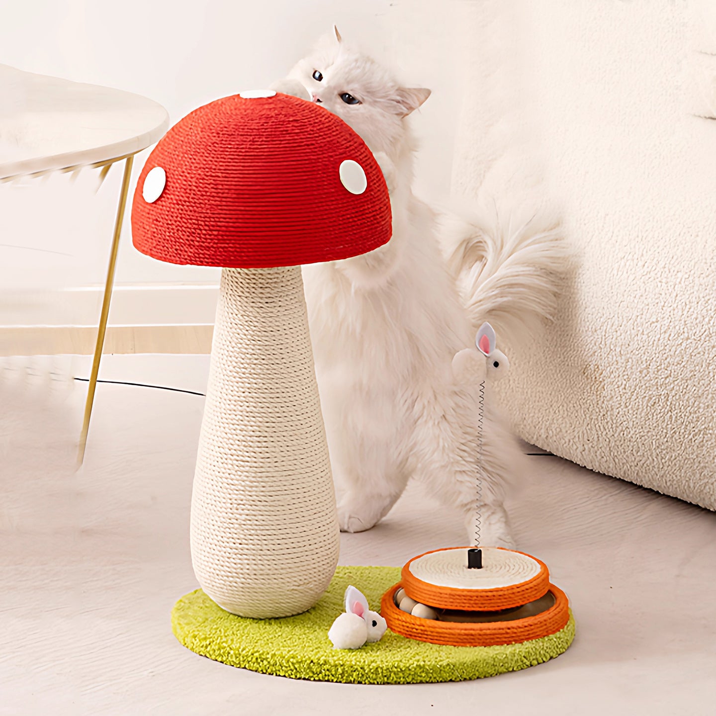 Interactive Mushroom Cat Scratcher with Playful Bunny Toy
