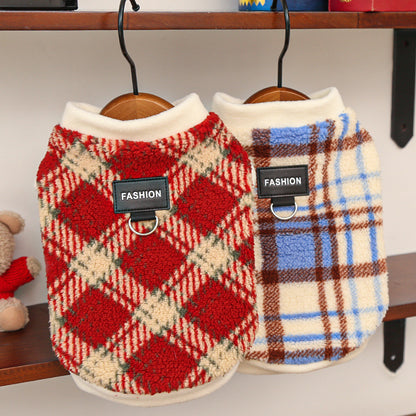 Plaid Dog Harness Vest with Leash Ring – Warm Soft Dog Jacket for Small Dogs, Adjustable Winter Pet Coat