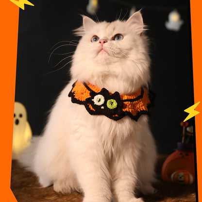 Crochet Halloween Pet Collar – Handmade Ghost Pumpkin Cat & Dog Costume Neckwear