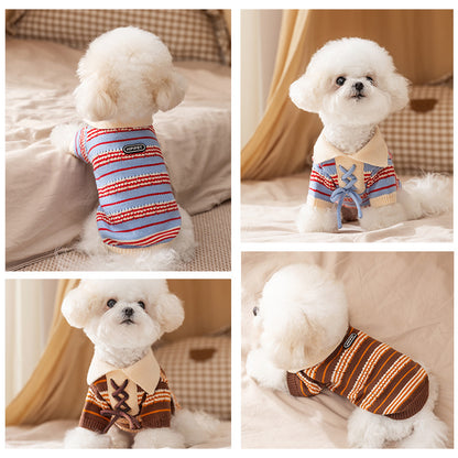 Retro Collared Tie-Up Knit Sweater for Small Dogs