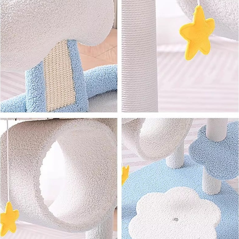 Cloud Climbing Frame Cat Tree – Soft Plush Multi-Level Cat Activity Tower with Scratching Posts & Hanging Toy