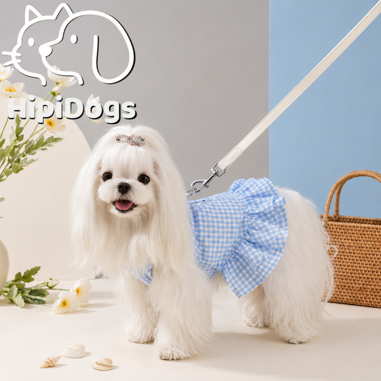 HipiDogs Gingham Ruffle Dog Harness Dress | Cute Plaid Pet Outfit