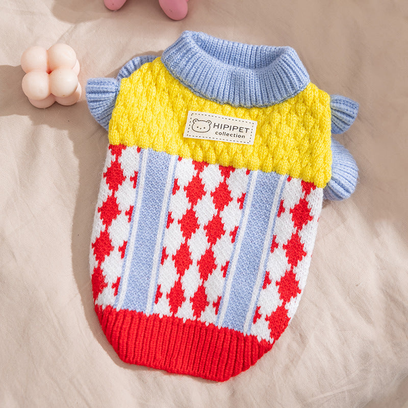 Contrasting Color Knit Sweater for Cats Soft Cozy Pet Jumper XS–XL