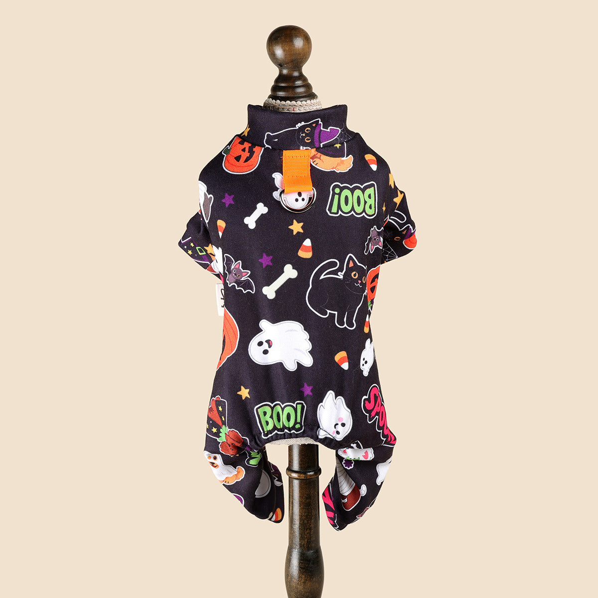 Halloween Dog Pajamas – Pumpkin Ghost Print Pet Jumpsuit for Small Dogs & Cats