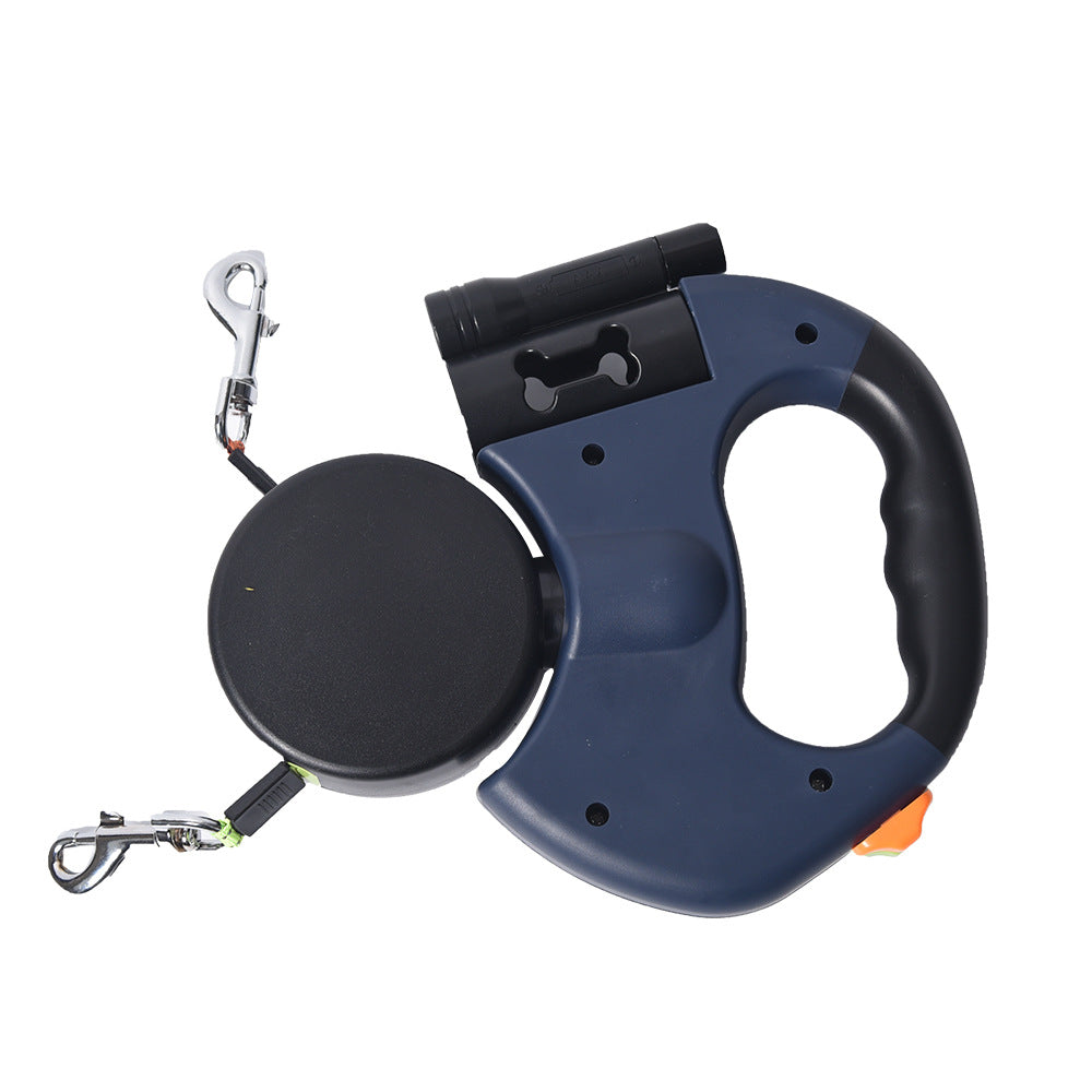 360° Dual Retractable Dog Leash – 5M Double Leash with LED Light & Waste Bag Holder