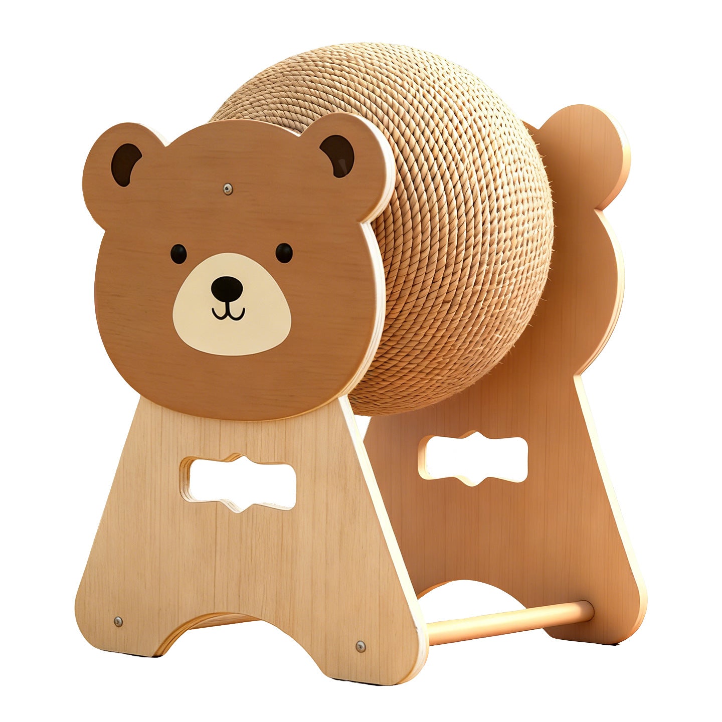 Apple & Bear Wooden Cat Scratcher – Cute Cartoon Sisal Ball Scratching Toy for Indoor Cats