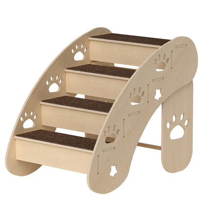 Wooden Pet Ramp & Staircase – Foldable Bedside Steps with Scratch Pads for Dogs and Cats