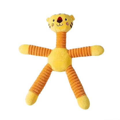 HipiDogs Stretchy Tiger Plush Dog Toy with Squeaker