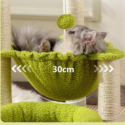 Green Multi-Level Cat Tree – Plush Cat Tower with Scratching Posts, Hammock Bed & Resting Platforms