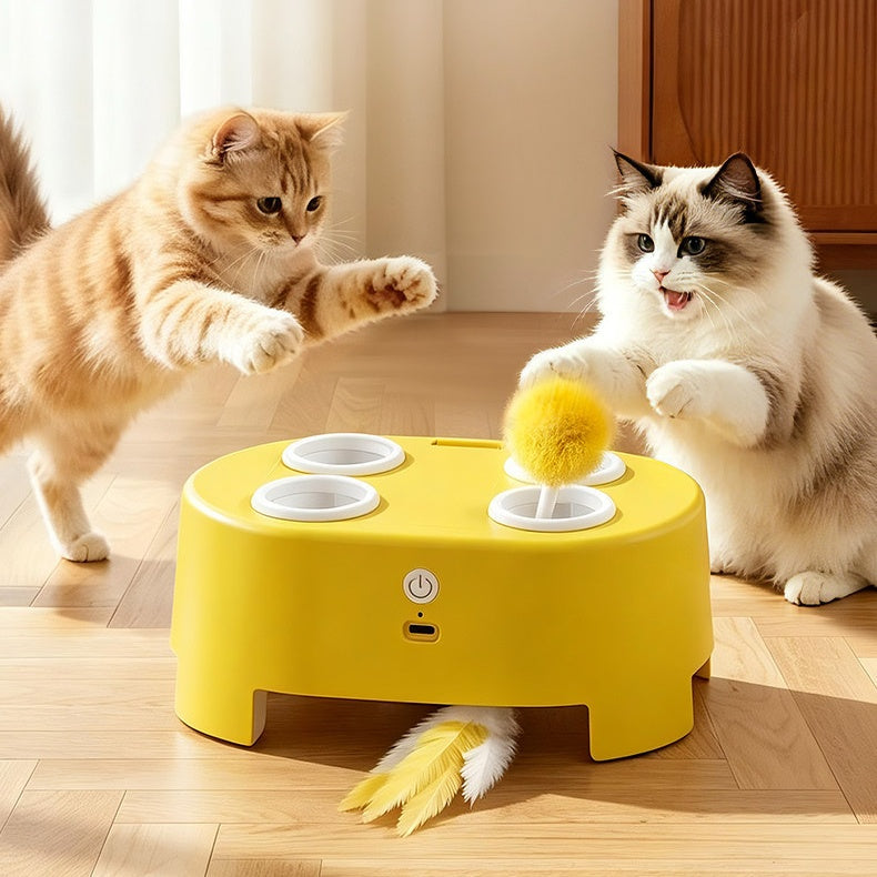 Interactive Automatic Cat Toy with Moving Feather & Pom-Pom