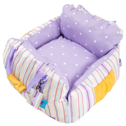 Portable Pet Car Seat Bed with Safety Strap & Storage Pocket