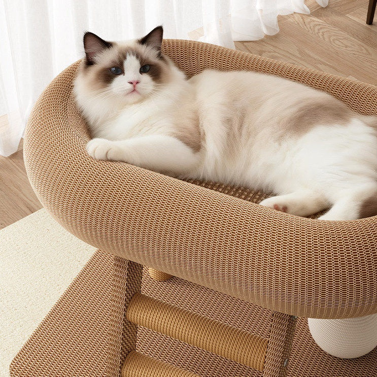 Modern Cat Scratcher Bed Tower – Oval Sisal Scratching Lounge with Cozy Resting Platform
