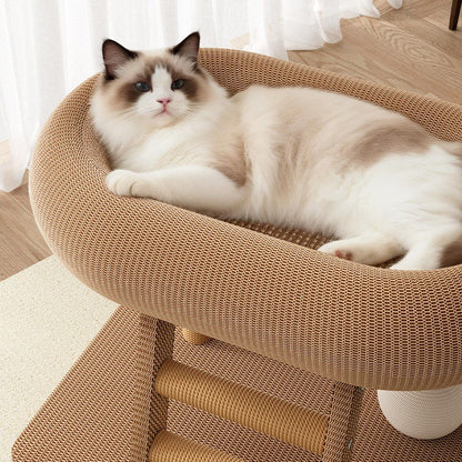 Modern Cat Scratcher Bed Tower – Oval Sisal Scratching Lounge with Cozy Resting Platform