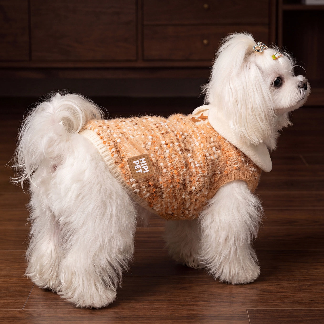 Cozy Bouclé Dog Coat with Peter Pan Collar – Warm Winter Pet Jacket for Small Dogs