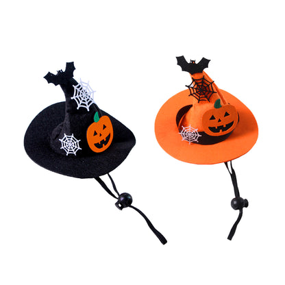Halloween Witch Hat for Dogs & Cats – Pumpkin Bat Spiderweb Pet Costume Hat