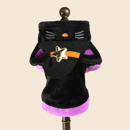 Halloween Black Cat Dog Costume – Witch Hat Hoodie for Small Dogs & Cats