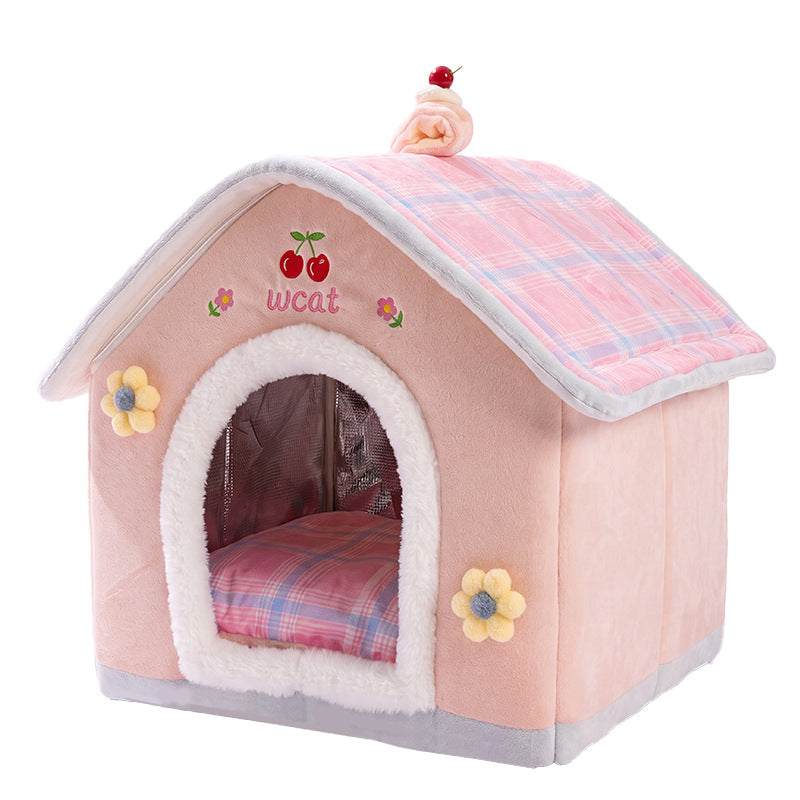Cozy Indoor Dog House Bed – Plush Insulated Pet Tent with Removable Cushion for Cats & Dogs
