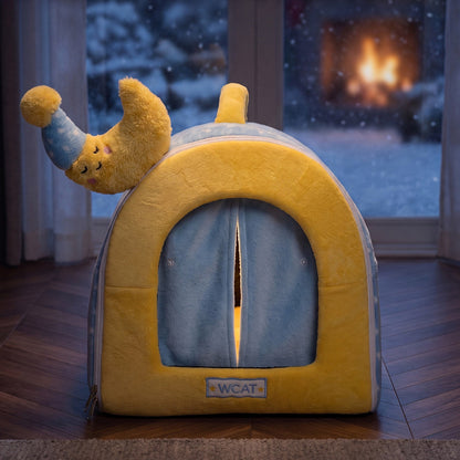 Cozy Enclosed Dog House Bed – Warm Plush Pet Cave with Curtains & Carry Handle for Dogs and Cats
