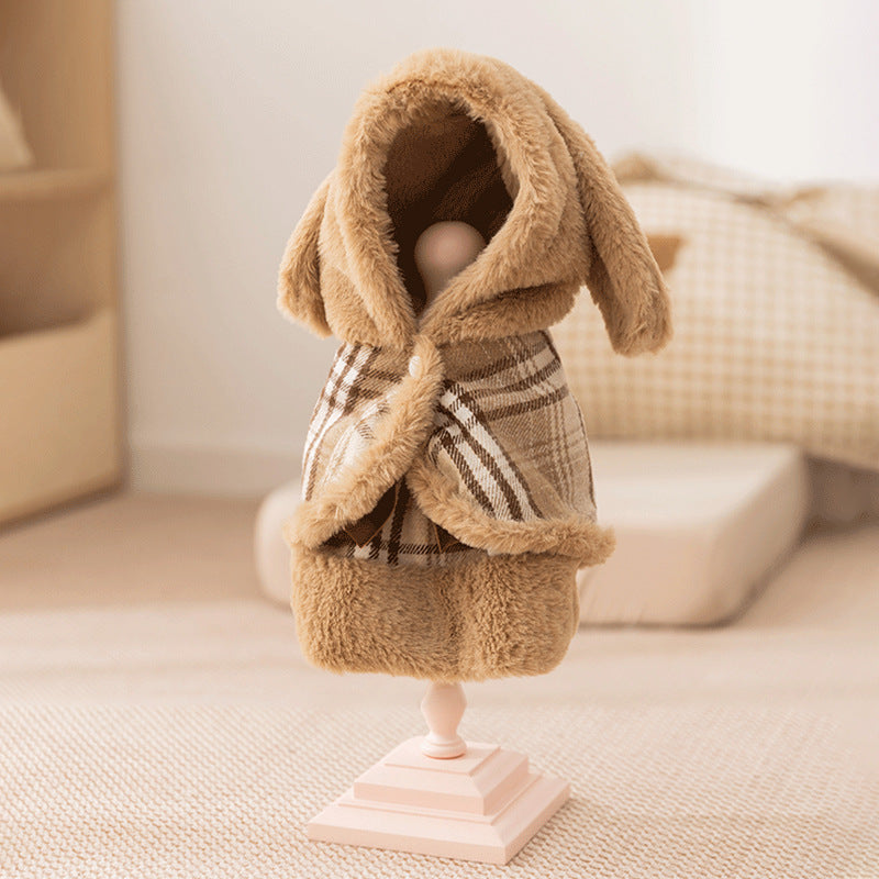 Plaid Cotton Dress with Cute Bunny Ears for Cats | Cozy Winter Pet Outfit