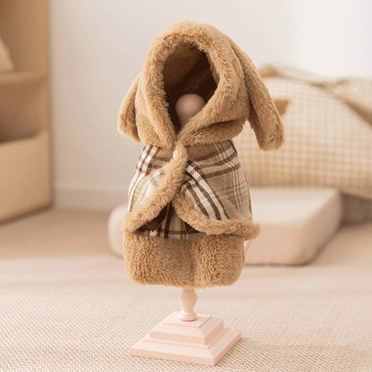 Plaid Cotton Dress with Cute Bunny Ears for Cats | Cozy Winter Pet Outfit