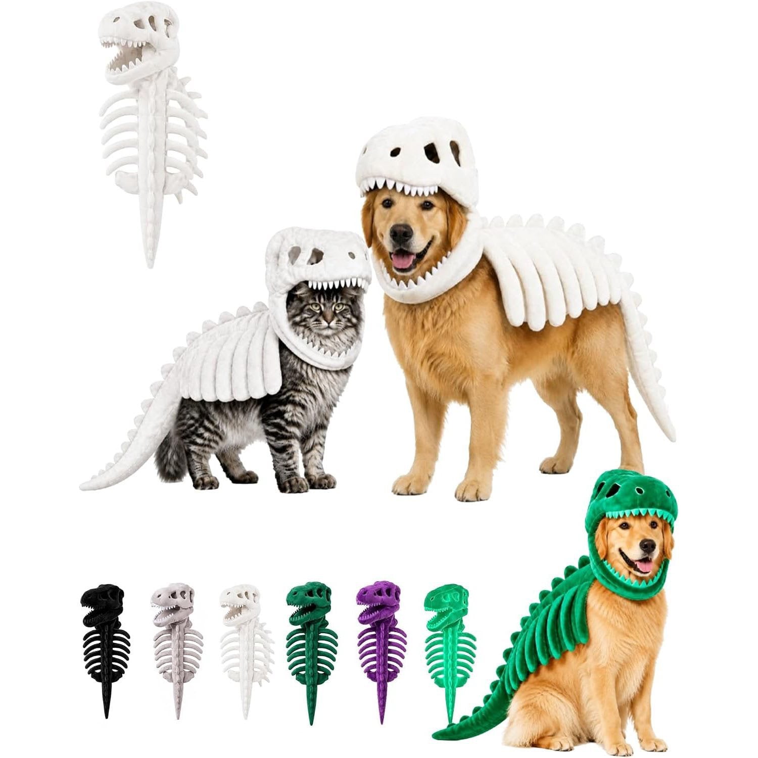 Dinosaur Skeleton Halloween Costume for Cats & Dogs – Funny Pet Costume with 3D Bones