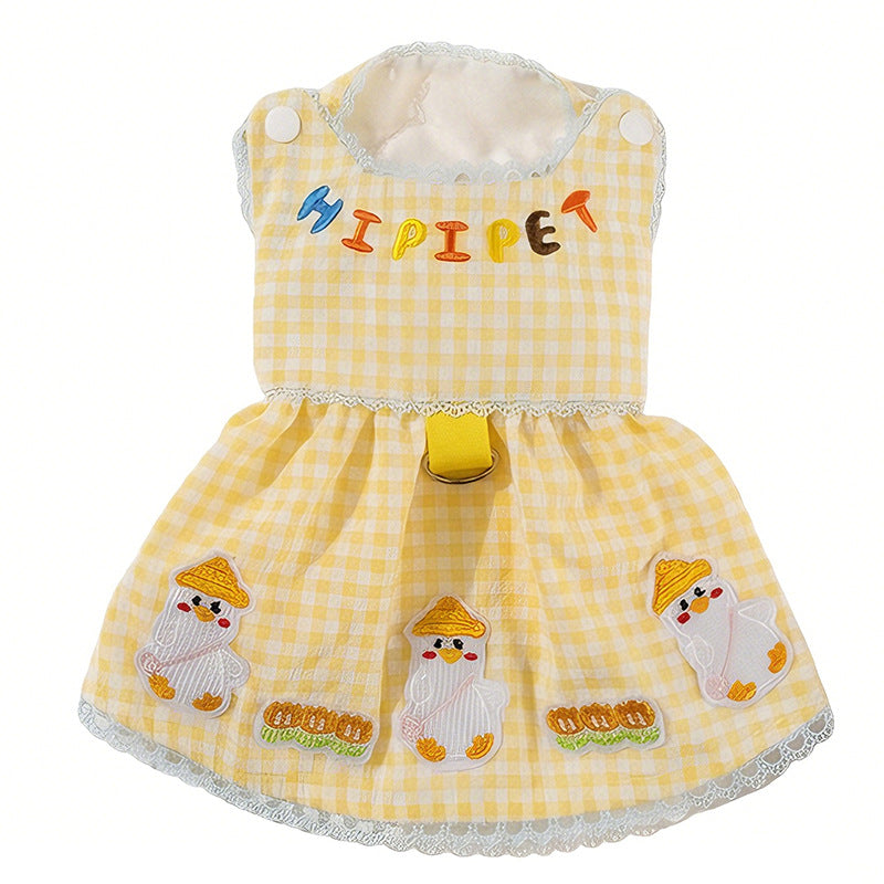 HipiDogs Cat Dress | Cute Gingham Outfit with Leash Attachment Ring