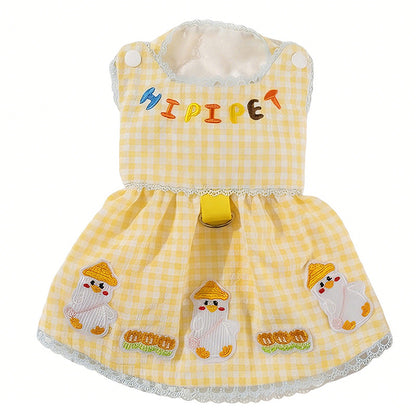 HipiDogs Cat Dress | Cute Gingham Outfit with Leash Attachment Ring