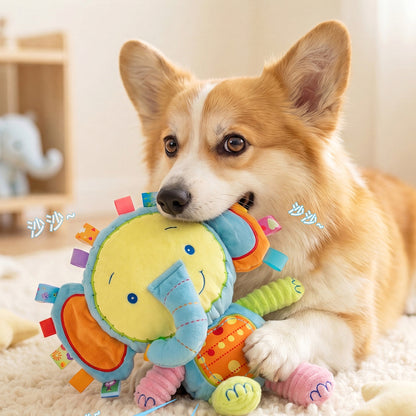 Interactive Elephant Plush Dog Toy with Squeaker & Crinkle Texture