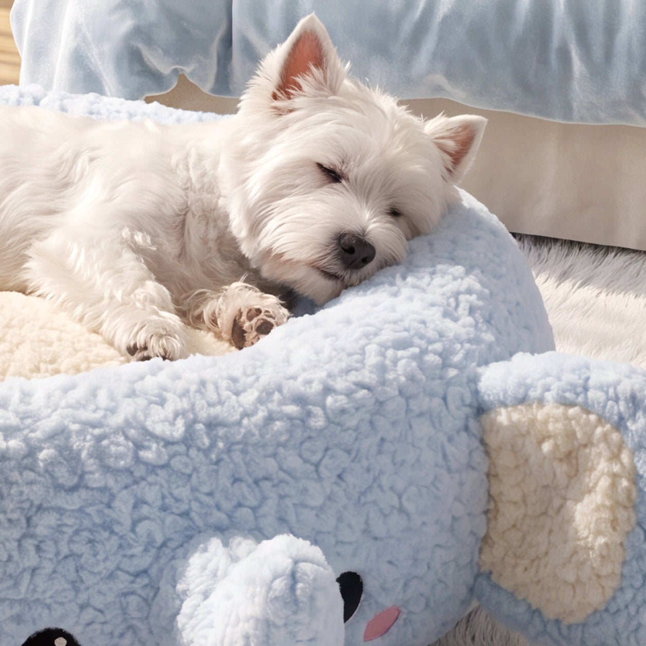Cute Cartoon Plush Pet Bed for Dogs & Cats – Cozy Round Nest with Raised Sides