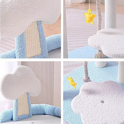 Cloud Climbing Frame Cat Tree – Soft Plush Multi-Level Cat Activity Tower with Scratching Posts & Hanging Toy
