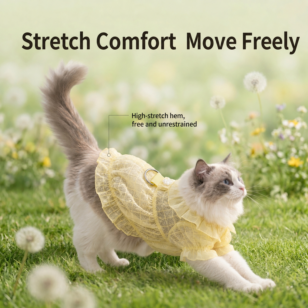 HipiDogs Floral Summer Cat Dress | Lightweight Ruffle Pet Dress