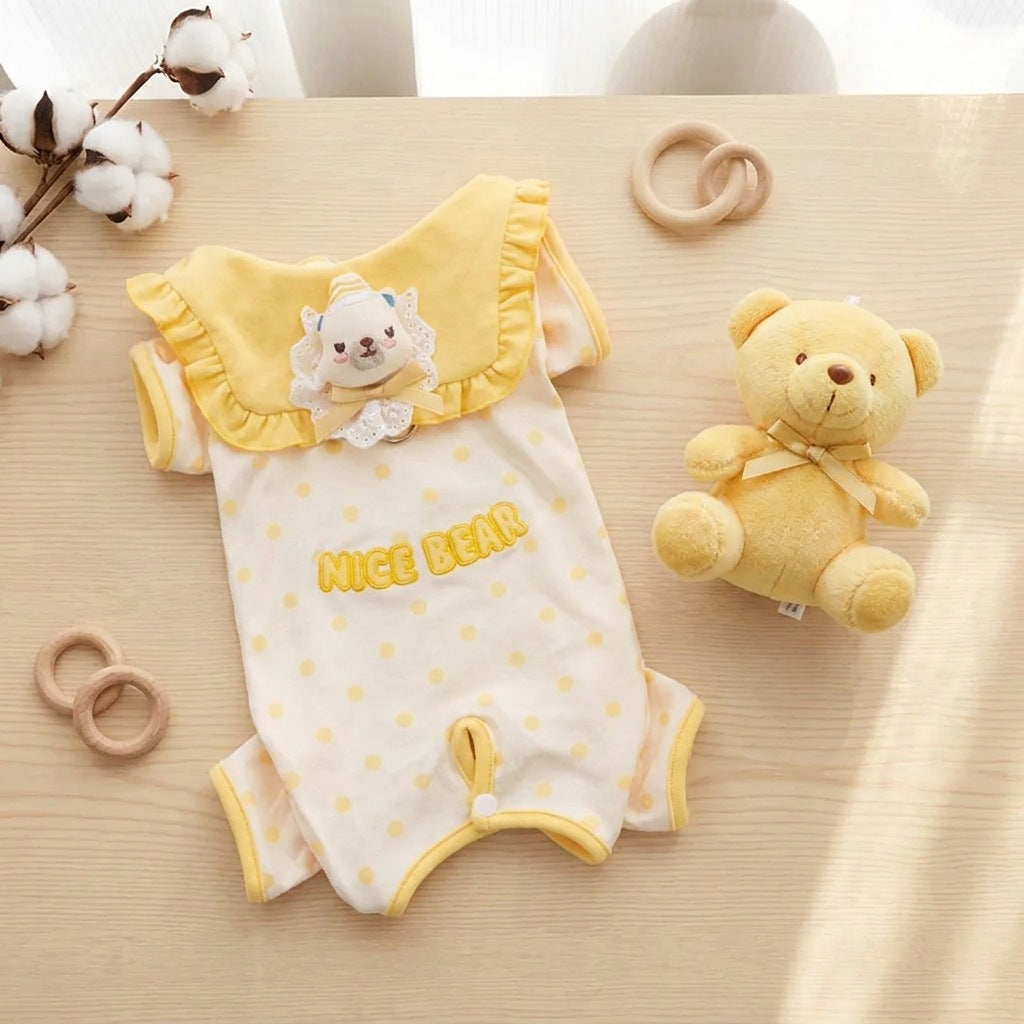Cute Dog Pajamas with Ruffle Collar – Soft Four-Leg Pet Jumpsuit for Small Dogs