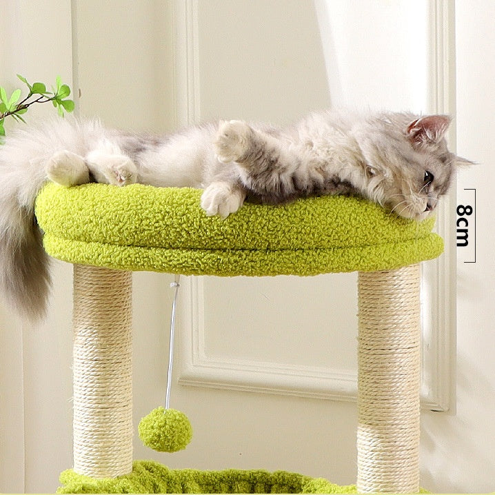 Green Multi-Level Cat Tree – Plush Cat Tower with Scratching Posts, Hammock Bed & Resting Platforms