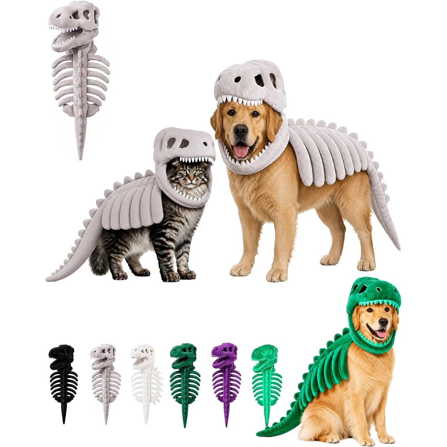 Dinosaur Skeleton Halloween Costume for Cats & Dogs – Funny Pet Costume with 3D Bones