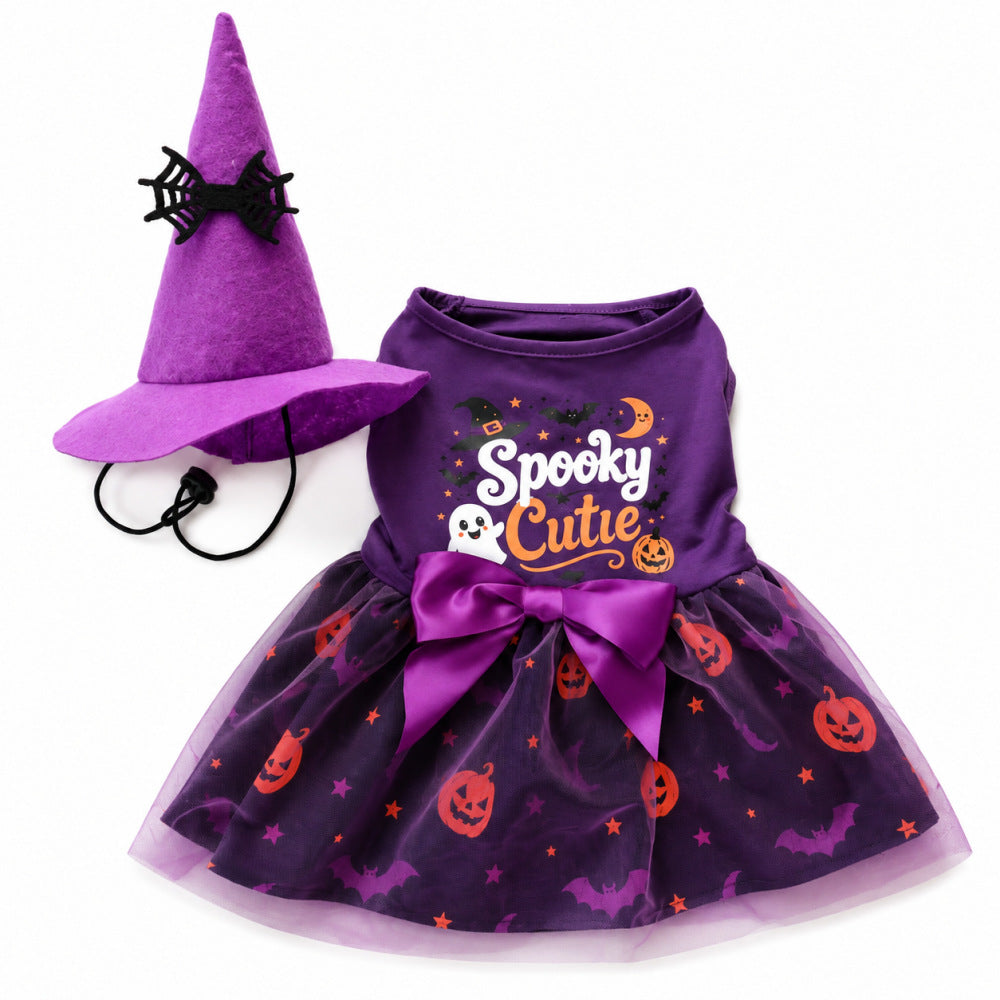 Halloween Witch Dog Dress with Hat – Pumpkin Tutu Costume for Small Dogs & Cats