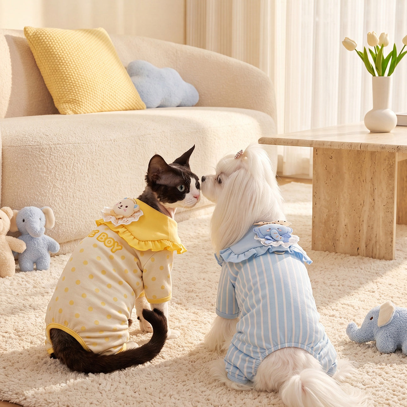Cute Ruffle Collar Four-Leg Pet Jumpsuit – Bear & Elephant Dog Pajamas