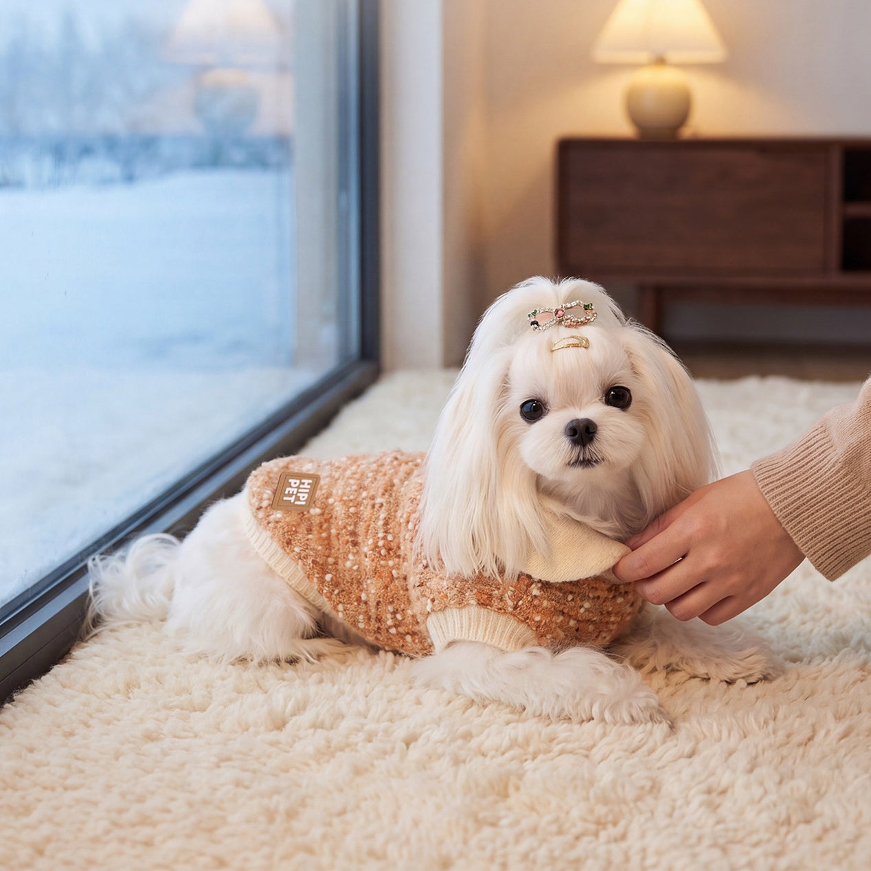 Cozy Bouclé Dog Coat with Peter Pan Collar – Warm Winter Pet Jacket for Small Dogs