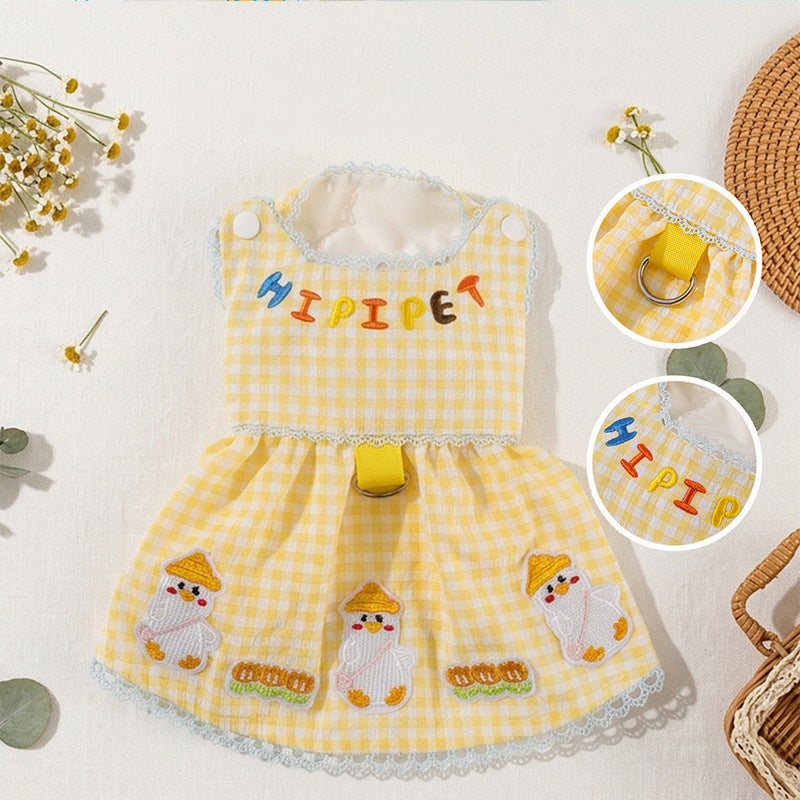 HipiDogs Cat Dress | Cute Gingham Outfit with Leash Attachment Ring