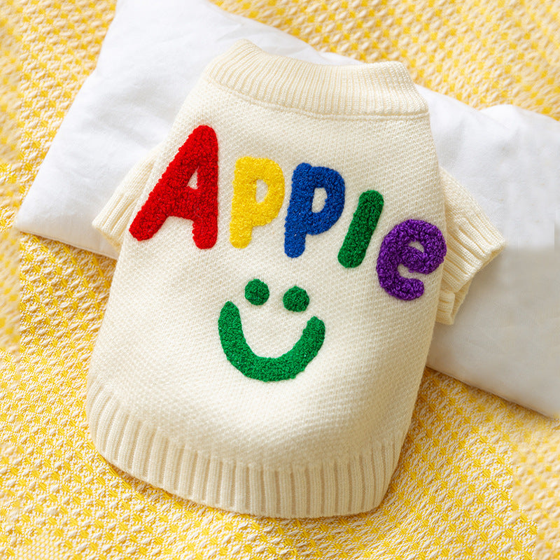 Apple Smiley Dog Sweater for Large Dogs Soft Colorful Puppy Clothes 3XL–8XL